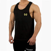 Black men’s bodybuilding tank top with yellow logo, XXL product variant for performance